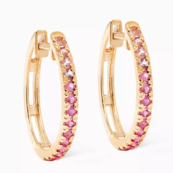 Stone And Strand Ombré Pink Sapphire Medium Huggies in 10kt Yellow Gold - Picture 1 of 8
